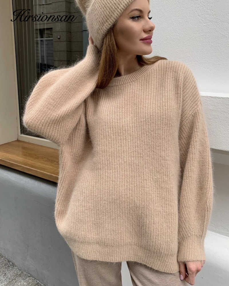 Hirsionsan Soft Loose Knitted Cashmere Sweaters Women Winter Solid Female Pullovers Warm Basic Knitwear Jumper 211018