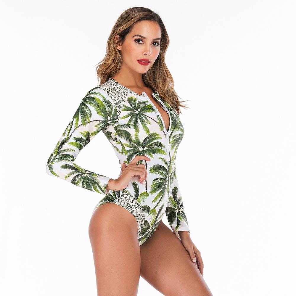 Sexy Swimsuit Swimwear Women Long Sleeve Plus size Monokini Bodysuit Bathing Suit Surfing Jumpsuit 210625