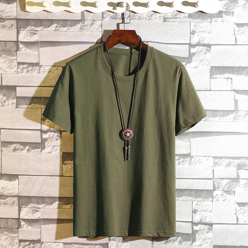 Men Spring and Summer Cotton Solid Short Sleeve Tops T-Shirt O Neck Casual 6XL 210629