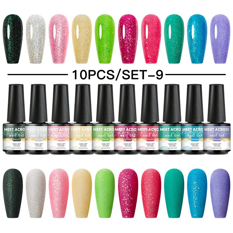 Nail Gel 10PCS/Set Polish Set 125 Colors Glitter Semi Permanent Hybrid Varnish Base Top Coat Soak Off UV LED Art