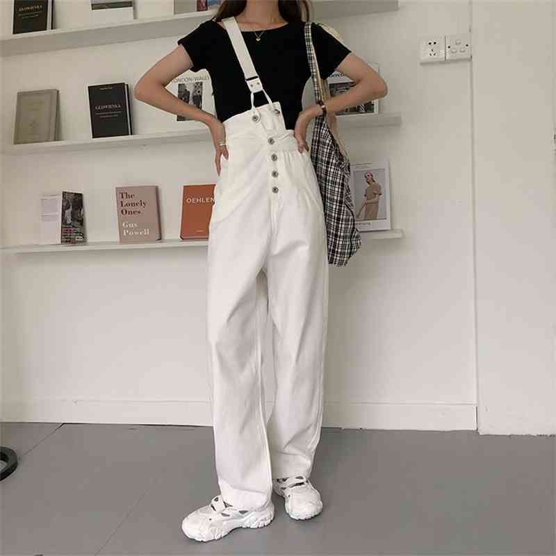 SML 2 colors jeans womens autumn loose fashion wide leg trousers jumpsuit korean casual denim overalls womens (78393 210423