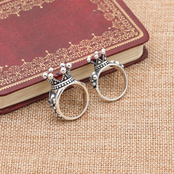 High quality 925 sterling Solitaire rings with red stones American Europe antique handmade designer punk gothic Luxury jewelry accessories gifts