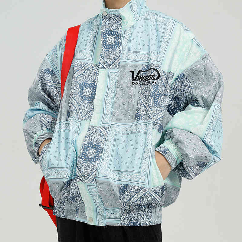 IEFB Men's Print Jackets Korean Trend Loose Fashionable Stand Collar Zipper Oversize Coat Causal Spring Clothes 9Y5833 210524