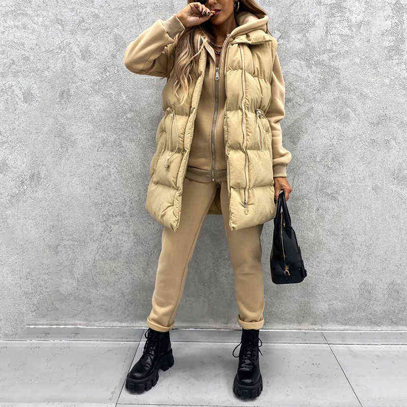 Korean Style Autumn Winter Long Waistcoat Women Solid Sleeveless Jacket Zipper Vest Female V Neck Pocket Casual Loose Outerwear 211120