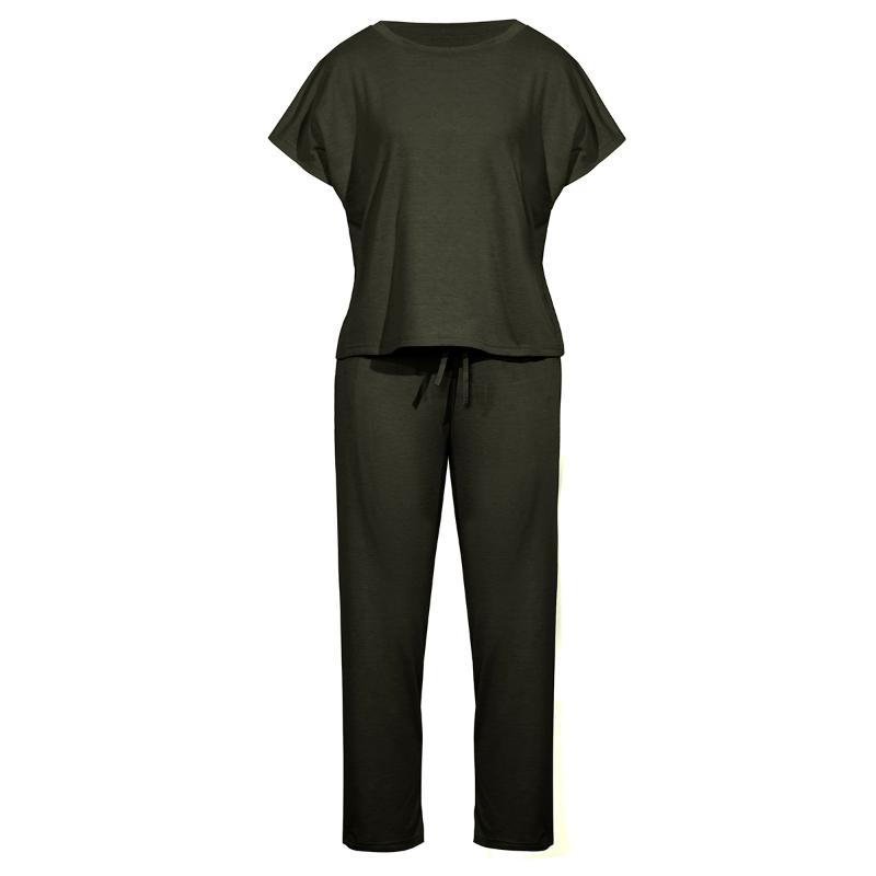 Tracksuits Women Sets 2 Piece Summer Sports Jogger Solid Short Sleeve Sweatshirt Homewear Trousers Plus Size Sleepwear Two Dress