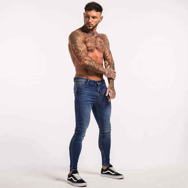 Gingtto Blue Jeans Slim Fit Super Skinny Jeans For Men Street Wear Hio Hop Ankle Tight Cut Closely To Body Big Size Stretch zm05 S913