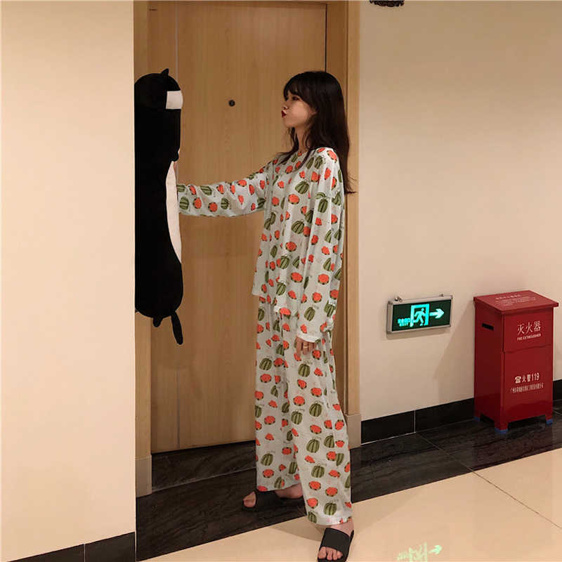 SLPBELY Pajamas Set Leisure wear Women Pyjamas Women Sleepwear Night suit Home Wear Women Summer Cartoon Cotton Nightwear 210924