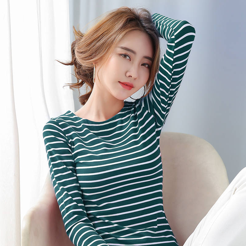 NIJIUDING Long Sleeve T Shirt Women Spring Autumn Tops Striped Base Tees Female Casual Round Neck T-Shirts Plus Size 5XL 210406