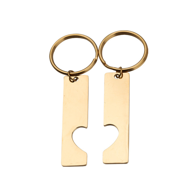 Mirror Polish 100% Stainless Steel Rectangle Love Set Tag Keychain Stamping Bar Couple Keychain 210409