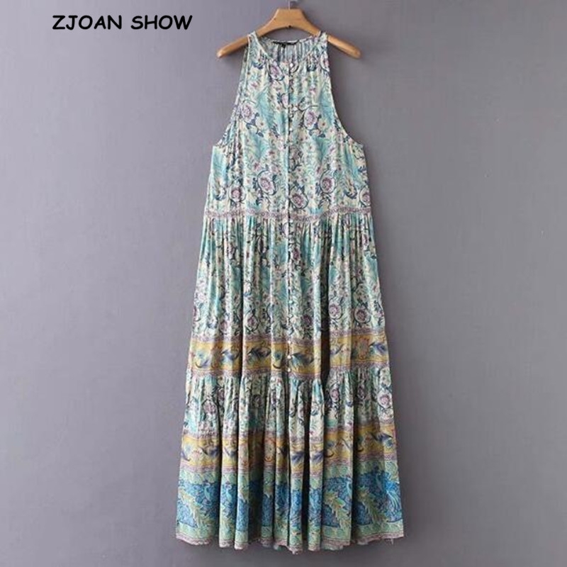 Bohemian Open Buttons O neck Side Split Peacock Floral print BOHO Dress Woman Maxi Long Sleevless Dresses Femme Vestidos 210420, Black;gray
Bohemian Open Buttons O neck Side Split Peacock Floral print BOHO Dress Woman Maxi Long Sleevless Dresses Femme Vestidos 210420, Black;gray