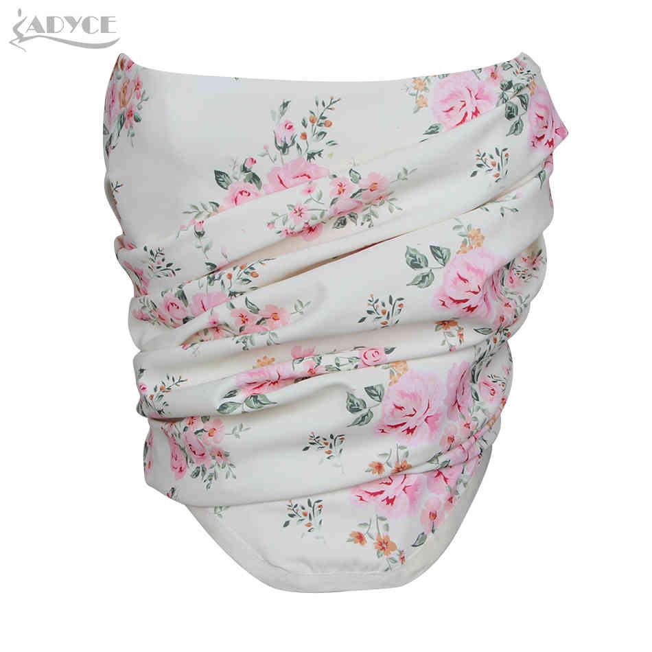 Summer Women Fashion Floral Strapless Tops Sexy Sleeveless Club Celebrity Runway Party Out Wear Casual Crop 210423