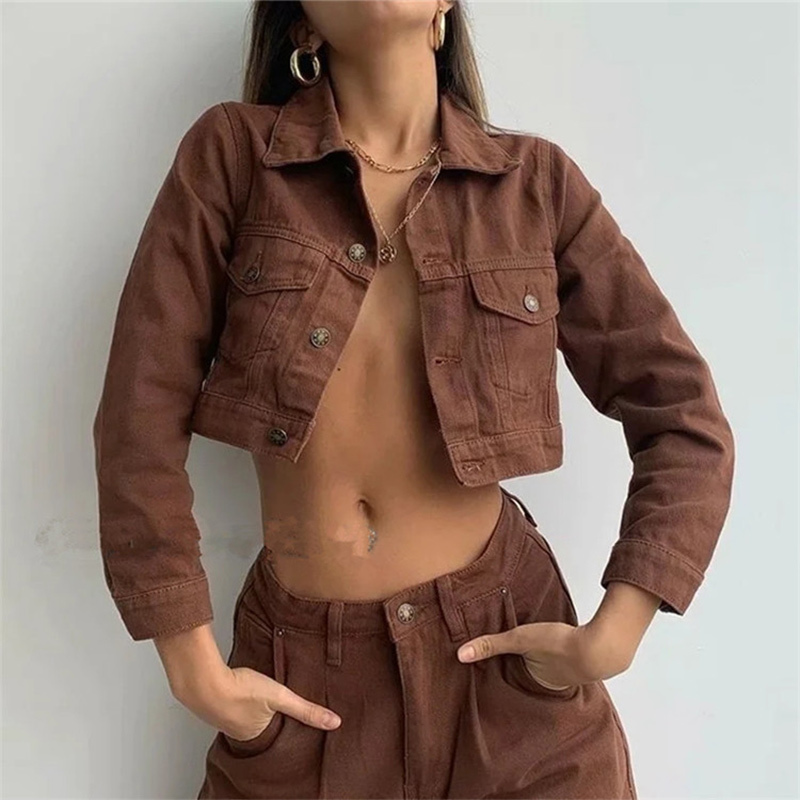 95%Cotton Women's Brown Cropped Denim Jackets Autumn Single Breasted Turn-down Collar Female Jacket Fashion Outerwear 210524
95%Cotton Women's Brown Cropped Denim Jackets Autumn Single Breasted Turn-down Collar Female Jacket Fashion Outerwear 210524
