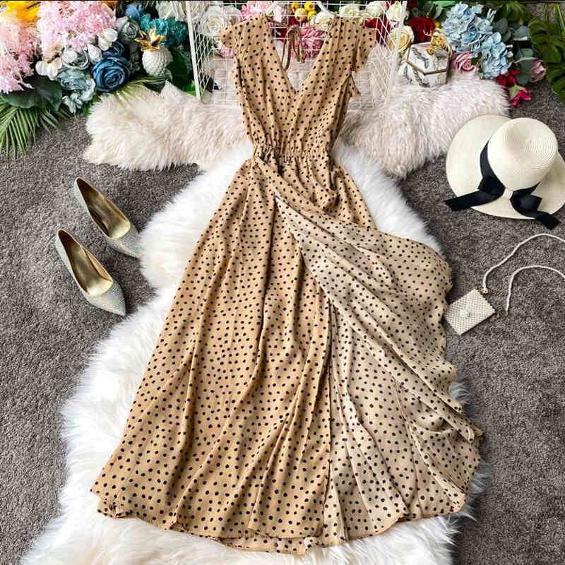 Green Floral Print Women Summer Dress V-Neck Sleeveless Dresses Vintage Bohemia Ruffle Midi Dress Slim Waist Vestidos 210521