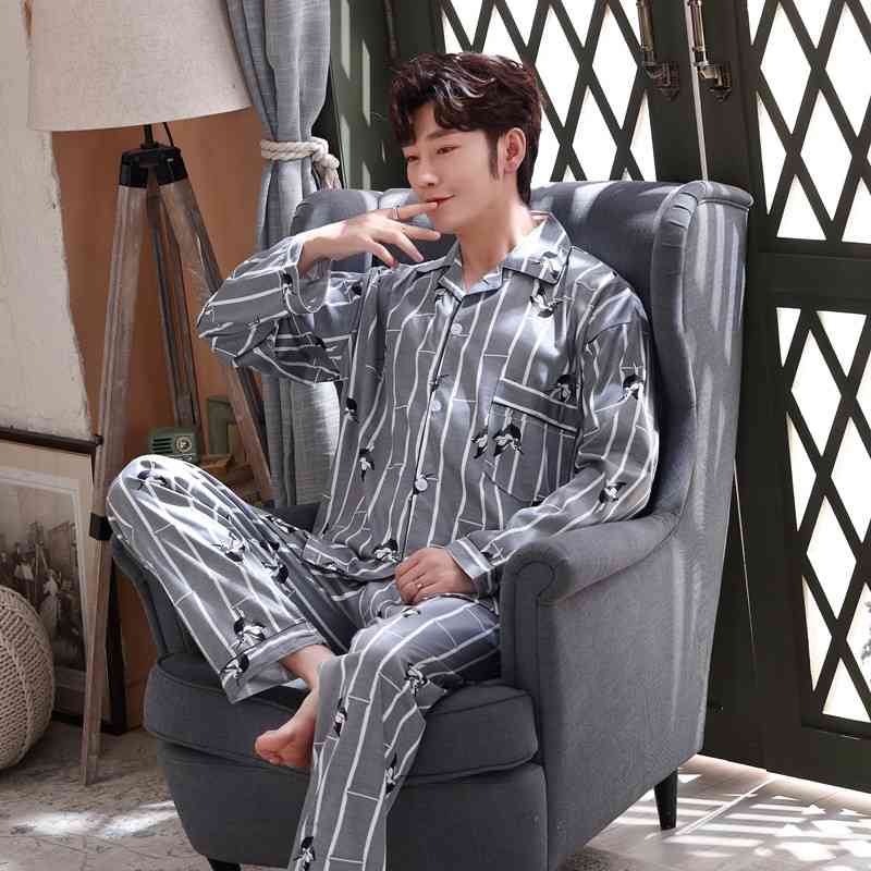Style Men's Pajamas Set Spring Autumn Warm Cotton men Pajamas Sets Long Sleeve Sleepwear Top +Pant Leisure Wear Cloth 210812