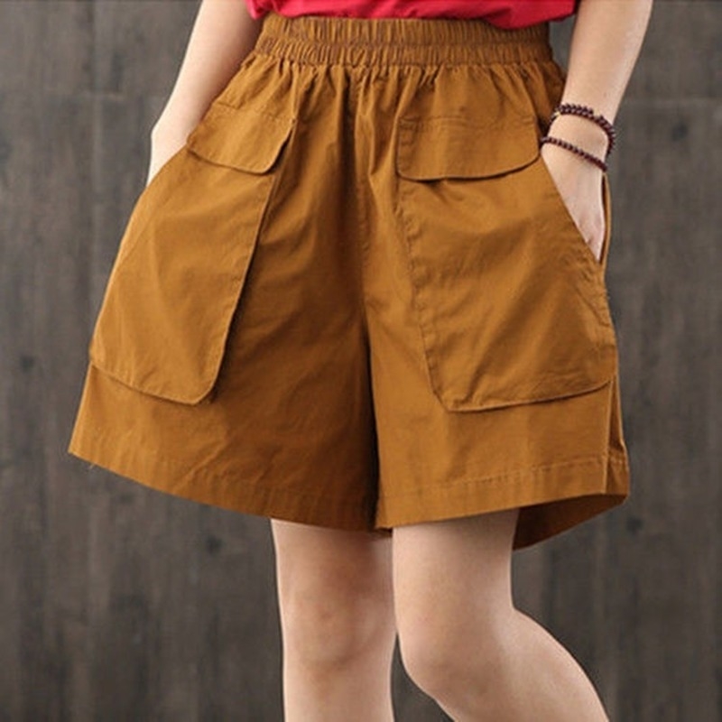 Summer Knee-length Elastic-waist Shorts Women Casual Solid Large-size 5XL Cotton Korean Loose Womens Pockets 210603, Khaki
Summer Knee-length Elastic-waist Shorts Women Casual Solid Large-size 5XL Cotton Korean Loose Womens Pockets 210603, Khaki