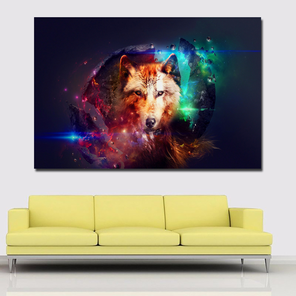Wolf and Colorful Sky Canvas Painting Wall Art Prints Poster Modern Oil Painting Animal Pictures Printed On Canvas Wall Decor