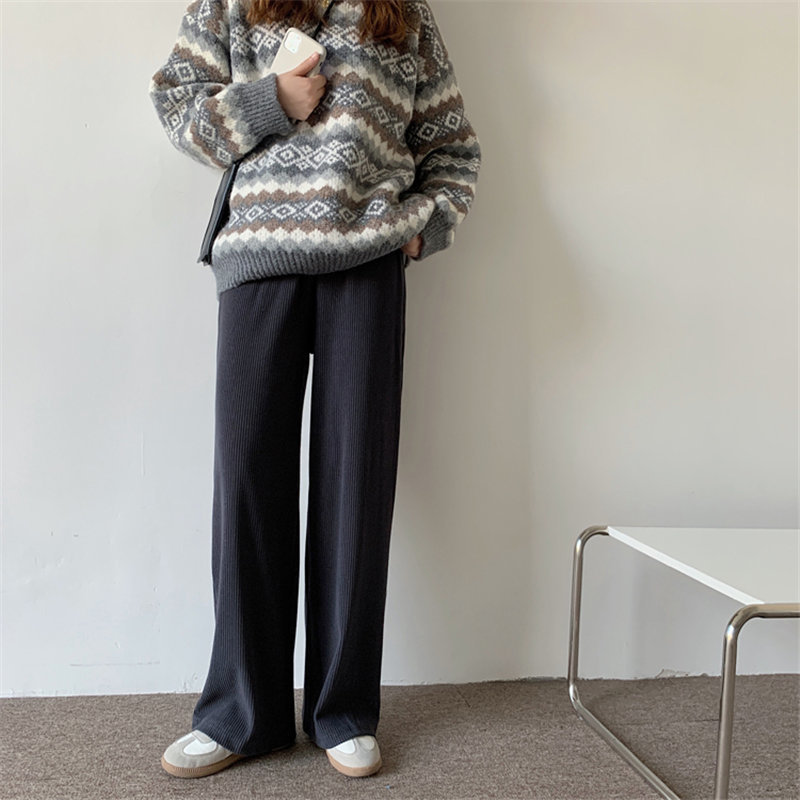 Minimalist High Waist Straight Casual Trousers Elegant Women Slim Brief Stretwear Loose Solid Female Pants 210421