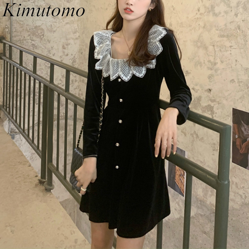Kimutomo Vintage Women Lace Patchwork Dress Spring French Style Girls Square Collar Long Sleeve Mini Velvet Vestidos 210521, Black
Kimutomo Vintage Women Lace Patchwork Dress Spring French Style Girls Square Collar Long Sleeve Mini Velvet Vestidos 210521, Black