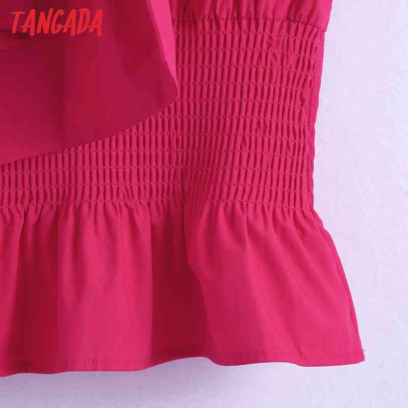Women pink Summer Shirts Sleeveless Solid Bow Collar Elegant Office Ladies Tunic Blouses 6Z75 210416