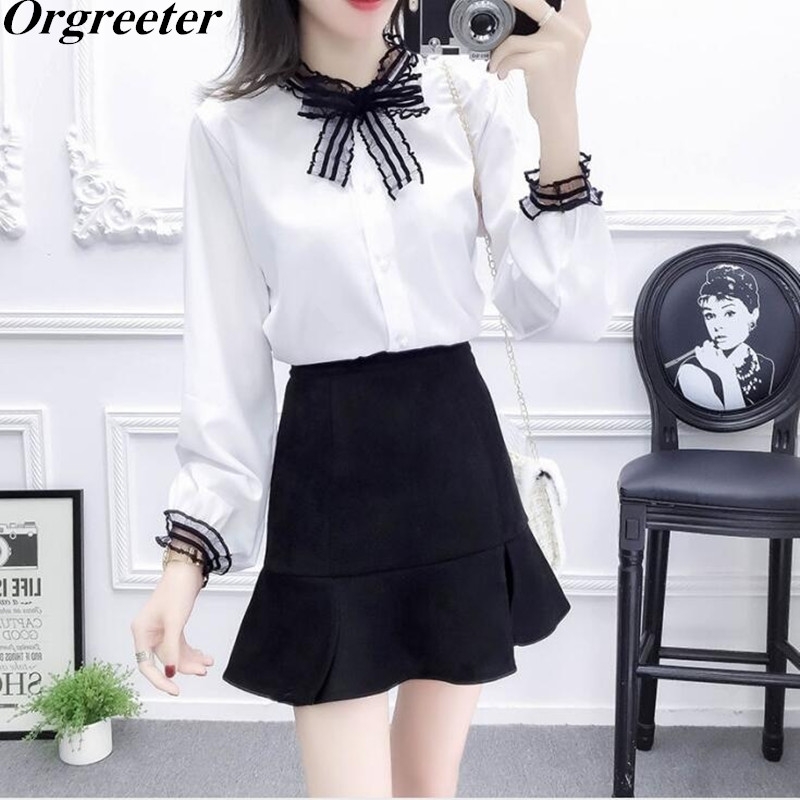 Spring Autumn Two piece set Casual Bow Lace-up Patchwork Chiffon Tops + Mermaid Skirt Fashion Mini Suits Work Suit Outfits 210525, Only shirt
Spring Autumn Two piece set Casual Bow Lace-up Patchwork Chiffon Tops + Mermaid Skirt Fashion Mini Suits Work Suit Outfits 210525, Only shirt
