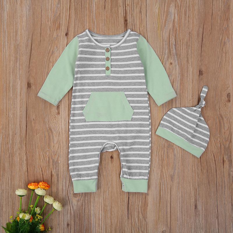 Jumpsuits Born Baby Clothes Stripe Pattern Round Collar Long Sleeve Romper Cap 2Pcs Outfits Cotton Infant Boy Girl, Blue
Jumpsuits Born Baby Clothes Stripe Pattern Round Collar Long Sleeve Romper Cap 2Pcs Outfits Cotton Infant Boy Girl, Blue