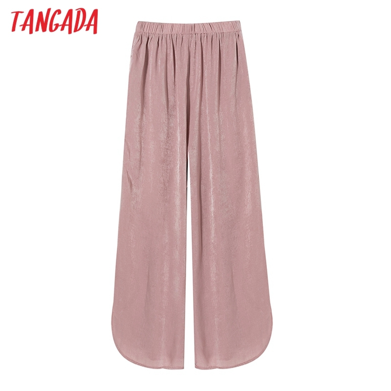Fashion Women Pink Long Suit Trousers Vintage Style Pockets Strethy Waist Lady Pants Pantalon QJ125 210416