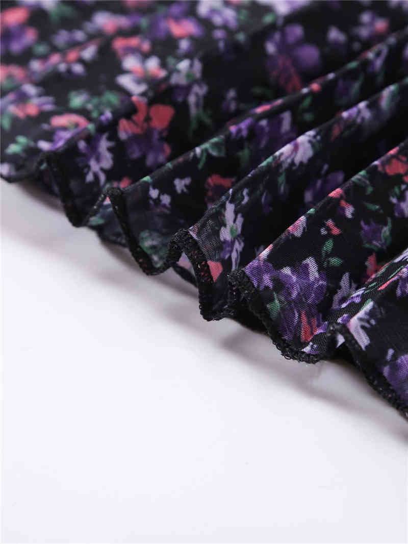 Elegant Women Floral Print Dresses Fashion Ladies Chiffon Pleated Mini Dress Streetwear Female Chic V-Neck Draped Vestidos 210430