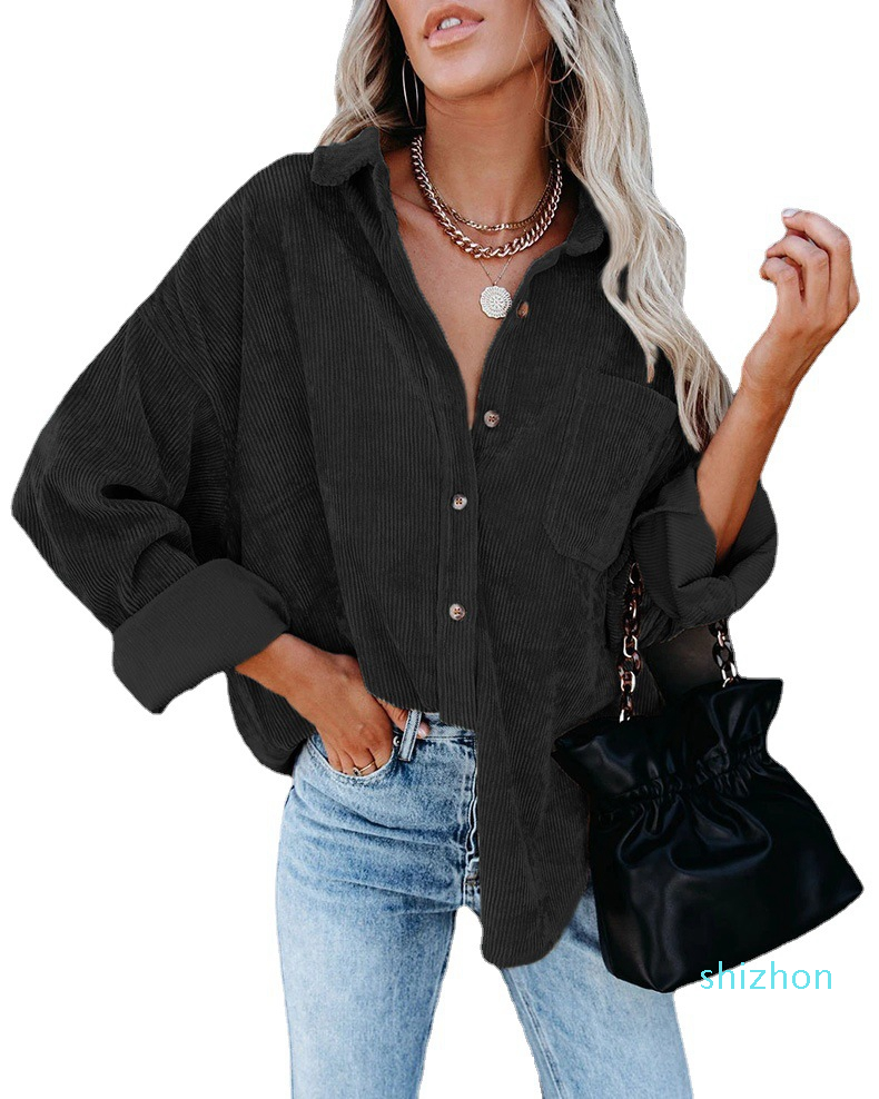 2022 fashion Women Apparel Autumn Winter Corduroy Oversize Shirts Blouses Casual Loose Long Sleeve Single-Breasted Turn Down Collar