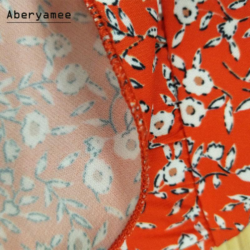 Casual Dresses Aberyamee Orange Floral Dress Woman Summer Lace Up Styles Ruffled V Neck Sukienka Chic 2021 Fashion Hole Lady Mini Vestidos