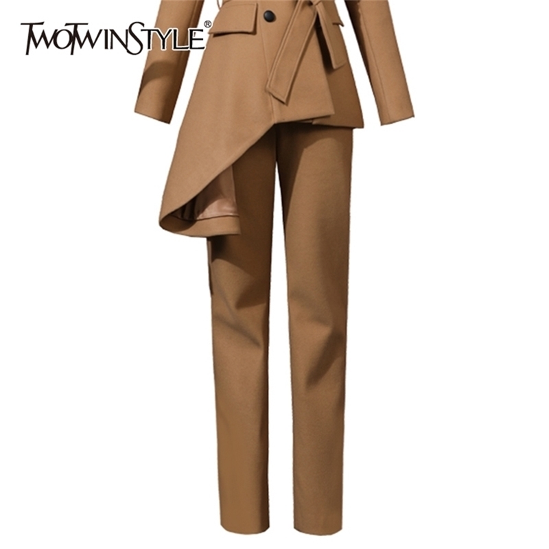 Straight Tweed Thick Pants For Women High Waist Solid Minimalist Casual Trouser Female Autumn Clothing Fashion 210521