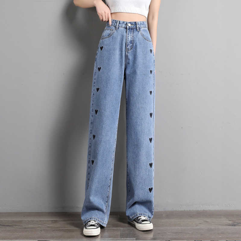 Straight Jeans Women Plus Size High Waisted Denim Pants Wide Leg Vintage Streetwear Full Length Trousers Spring Summer 210922