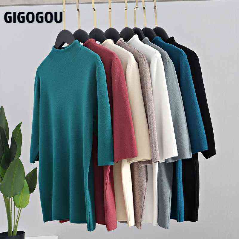 GIGOGOU Spring Autumn Women Sweater Solid Half Sleeve Knitted Pullovers Top Fall Chic Female Jumper Jersey Shirt Pull Femme 211109
