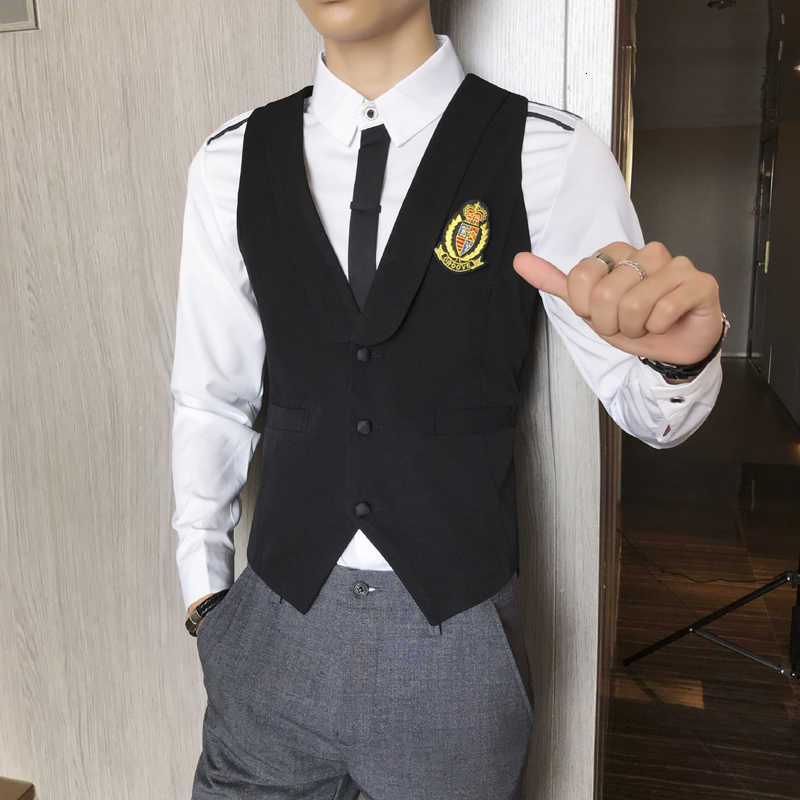 Embroidery Badge Dress Vests For Men Slim Fit Waistcoat Suits Business Wedding Tuxedo Vest Night Club Waiter Prom Gilet Homme 210527, White
Embroidery Badge Dress Vests For Men Slim Fit Waistcoat Suits Business Wedding Tuxedo Vest Night Club Waiter Prom Gilet Homme 210527, White