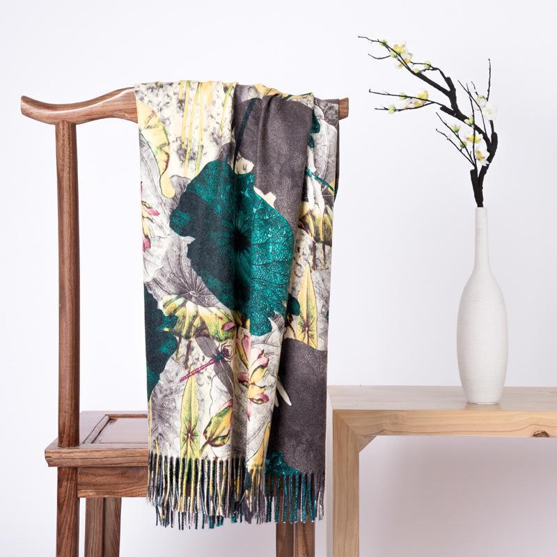 Scarves Two Sides Cashmere-like Scarf Fashion Women Lotus Leaf Digital Printing Shawl Warm Wrap Bandana Tassel Trim, Blue;gray
Scarves Two Sides Cashmere-like Scarf Fashion Women Lotus Leaf Digital Printing Shawl Warm Wrap Bandana Tassel Trim, Blue;gray