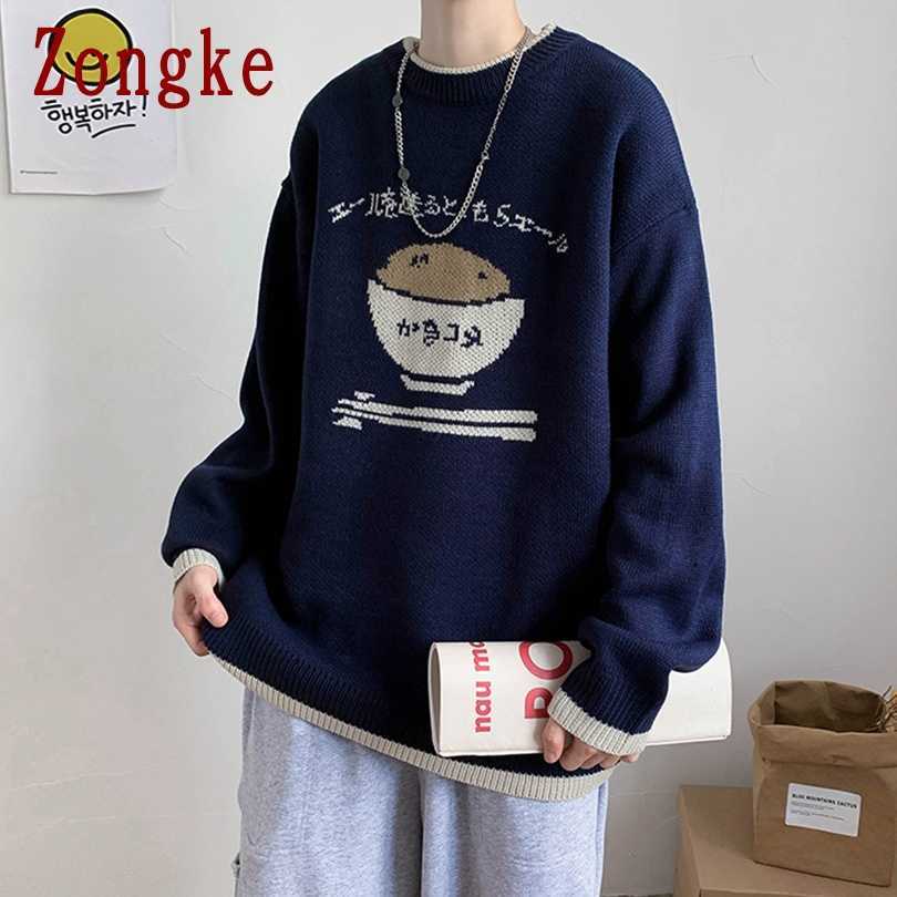 Zongke Japan Style Knitted Sweater Men Clothing Harajuku Sweaters Pullover Men Sweater Fashion Mens Clothes M-2XL 211008