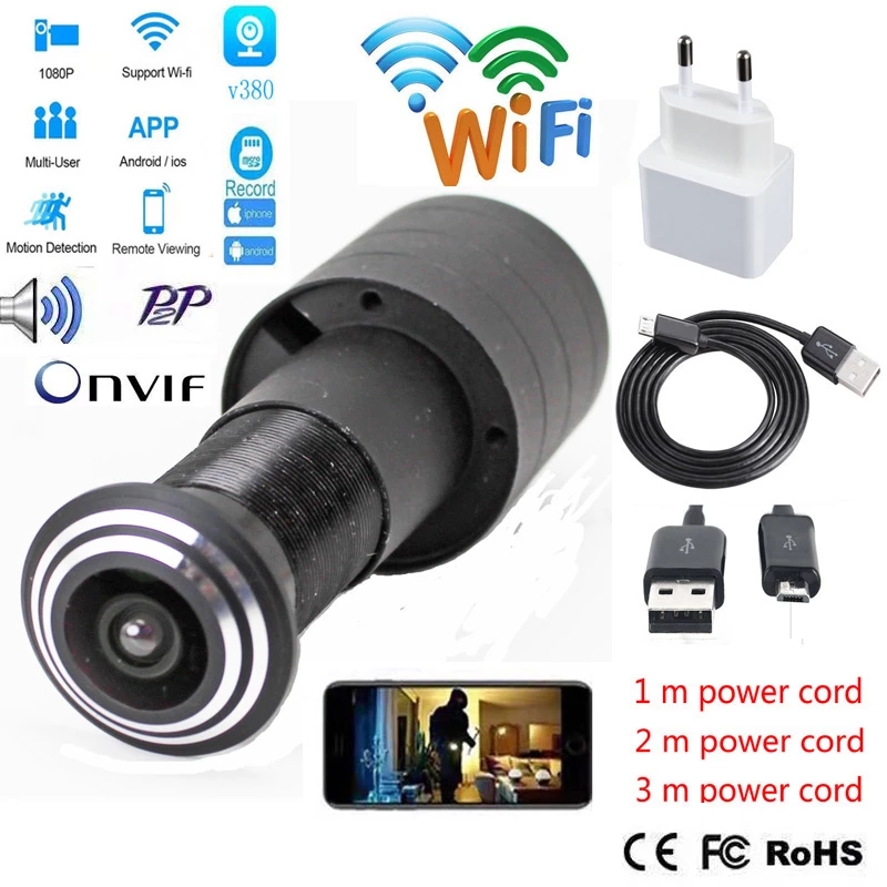 Cameras Door Eye Hole Security 2mp HD 2.1mm Lens Wide Angle FishEye CCTV Network Mini Peephole WifI P2P TF Card