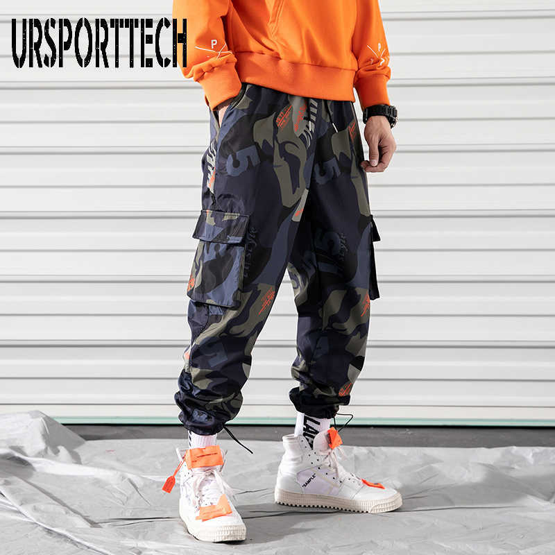 URSPORTTECH Spring Camouflage Cargo Pants Men Hip Hop Streetwear Harem Pants Fitness Trousers Comfortable Ankle Length Sweatpant 210528