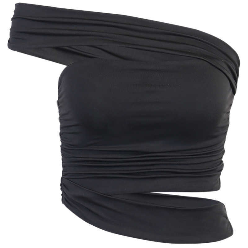 Sexy Tube Top Strapless Women Tank Fashion Ruched Hollow Out Slim Crop s Elegant One Shoulder Party Vest 210607