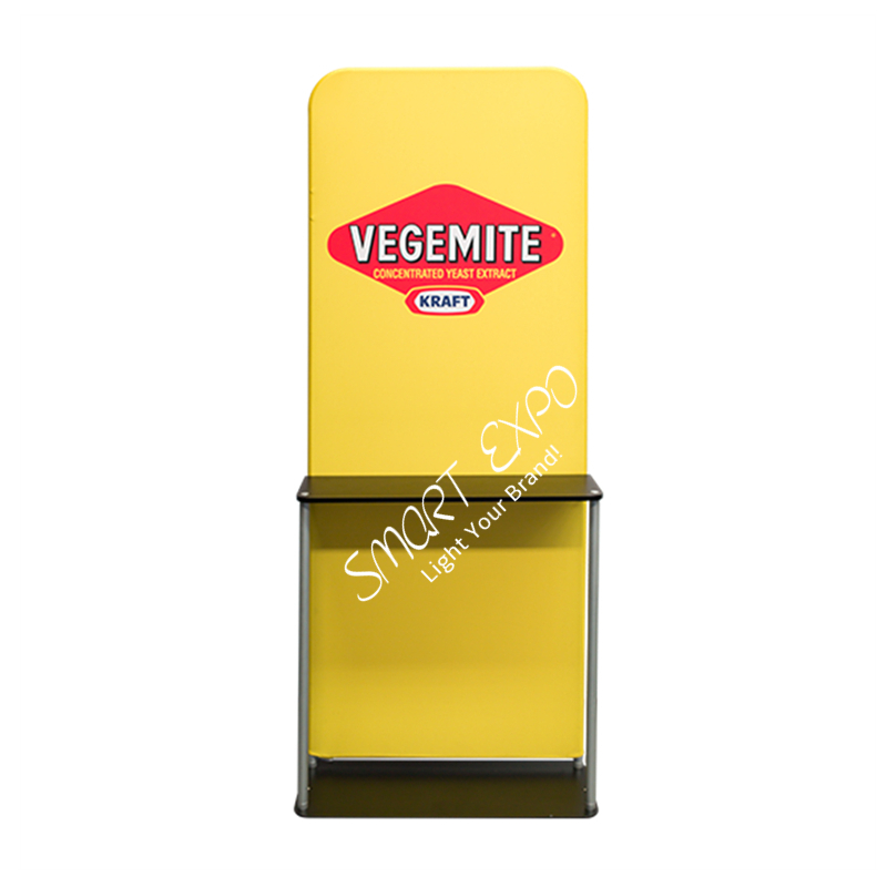 Advertising Display Tension Fabric Floor Banner Stand with Shelf Rack Portable Carry Bag Single Graphic Printing