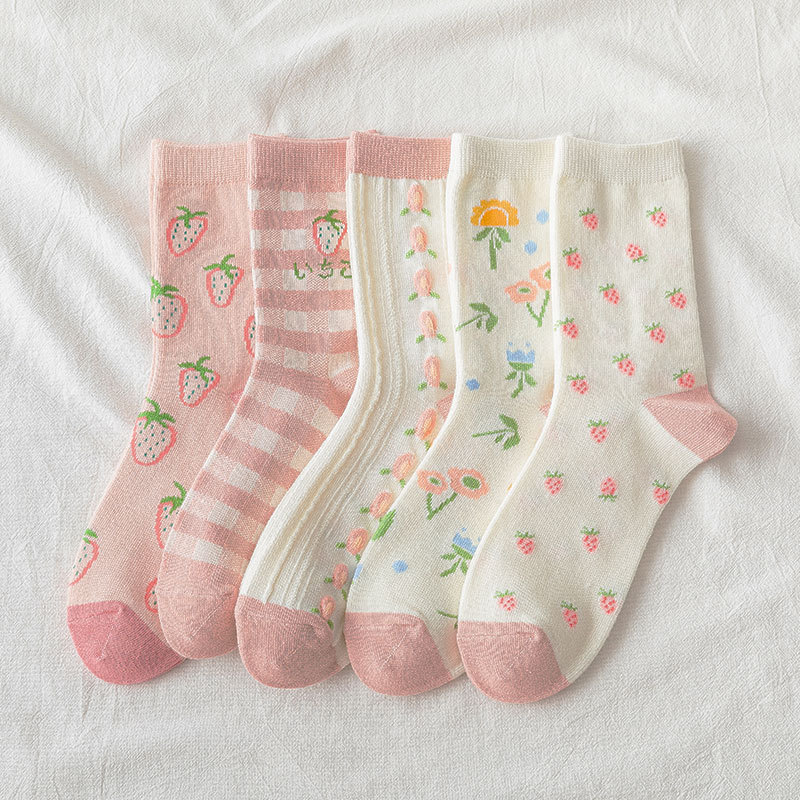 Japanese Harajuku Style Kawaii Woman Socks Cotton with Strawberry and Flower Funny and Pink Socks Women 2021
Japanese Harajuku Style Kawaii Woman Socks Cotton with Strawberry and Flower Funny and Pink Socks Women 2021