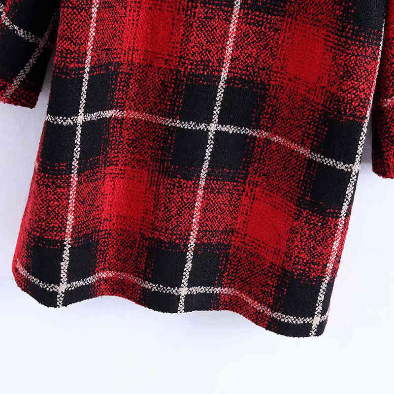 Women Plaid Coat Autumn Winter Double Breasted Fashion Mid Length Coats Outerwear Long Sleeve Wide Waisted Jacket Manteau Femme 210515