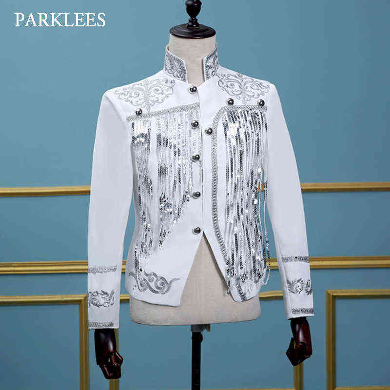 Shiny Tassel Sequins Glitter Blazer Men Flower Embroidery Mens White Suits Grooms Singer Shiny Paillette Jacket Homme 2XL 211111
Shiny Tassel Sequins Glitter Blazer Men Flower Embroidery Mens White Suits Grooms Singer Shiny Paillette Jacket Homme 2XL 211111