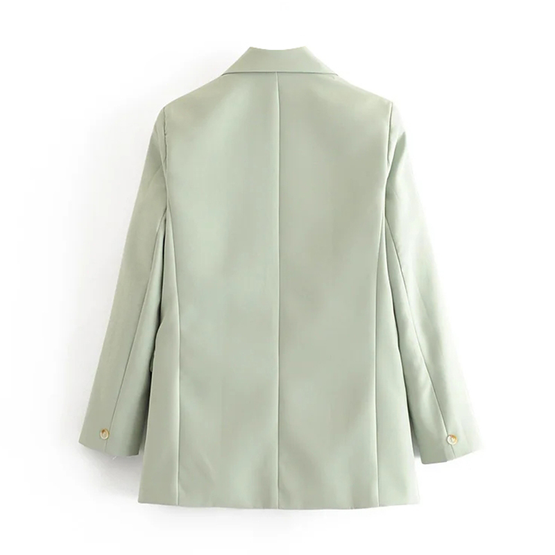 Casual Double Breasted Office Wear Blazer Women Notched Neck Long Sleeve Coat Outerwear Pockets Solid Jacket Lady 210414