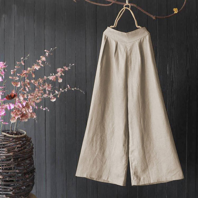 Arrival Summer Women Pants Plus Size High Waist Loose Casual Ankle-length Vintage Cotton Linen Wide Leg D160 210512