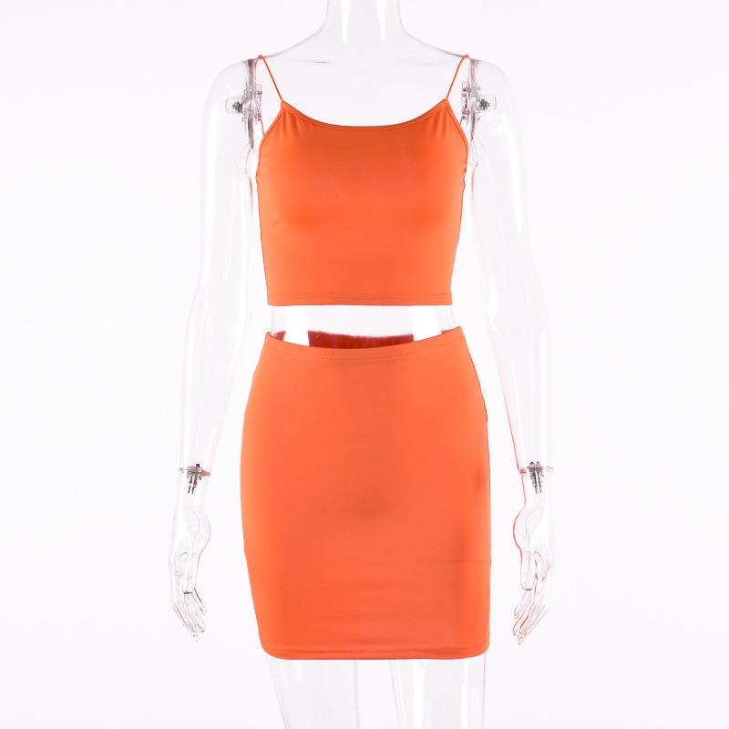 Women Skirt Sets Solid Strapless Spaghetti Strap Backless Short Top And Mini Bodycon Summer Two Piece Outfits Dress