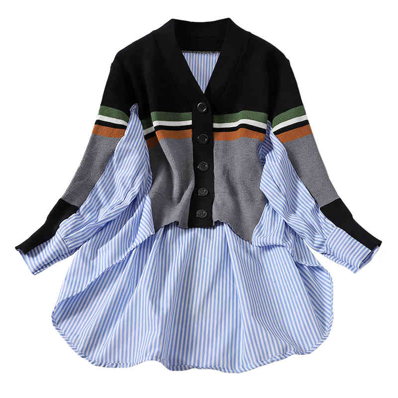 Nomikuma Irregular Stripe Patchwork Sweater Coat Contrast Color Korean Causal Knitted Cardigan Autumn Knitwear Jacket 6C602 210427