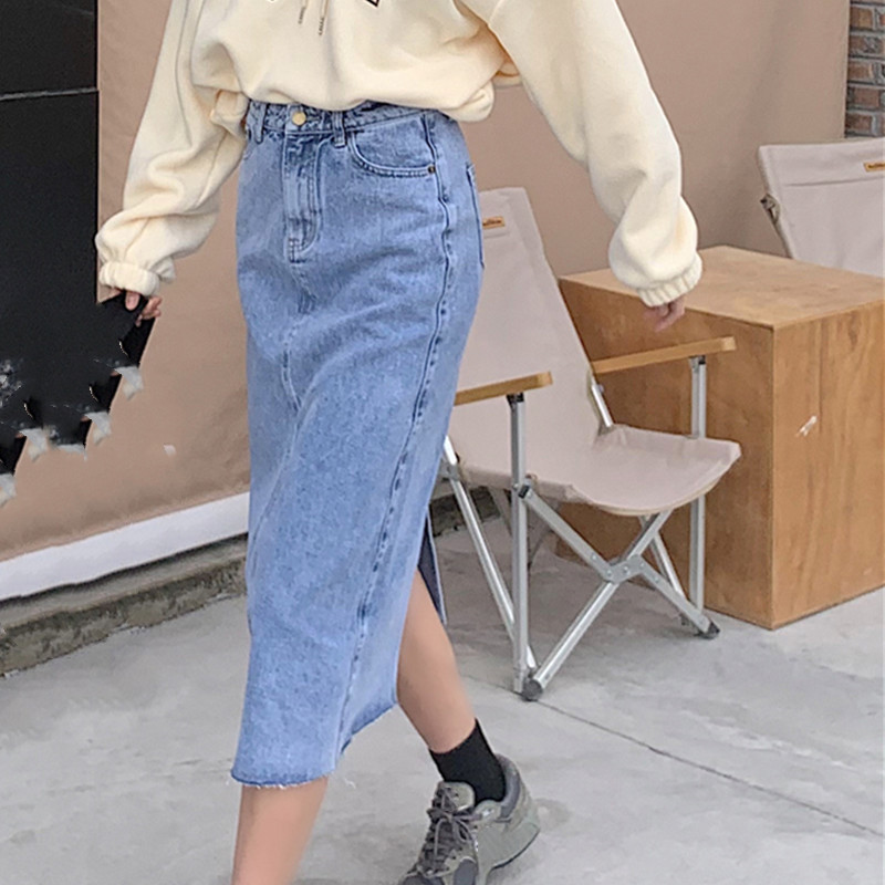 Nomikuma Jeans Skirts Womens Spring Korean Love Heart Printed Pockets Demin Skirt Causal Split Faldas Largas Mujer 6G180 210427