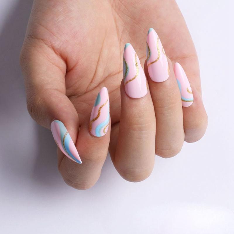 False Nails 24Pcs Gold Edge Graffiti Style Short Stiletto Almond Fake Detachable Full Cover Press On Manicure Tools, Red;gold
False Nails 24Pcs Gold Edge Graffiti Style Short Stiletto Almond Fake Detachable Full Cover Press On Manicure Tools, Red;gold