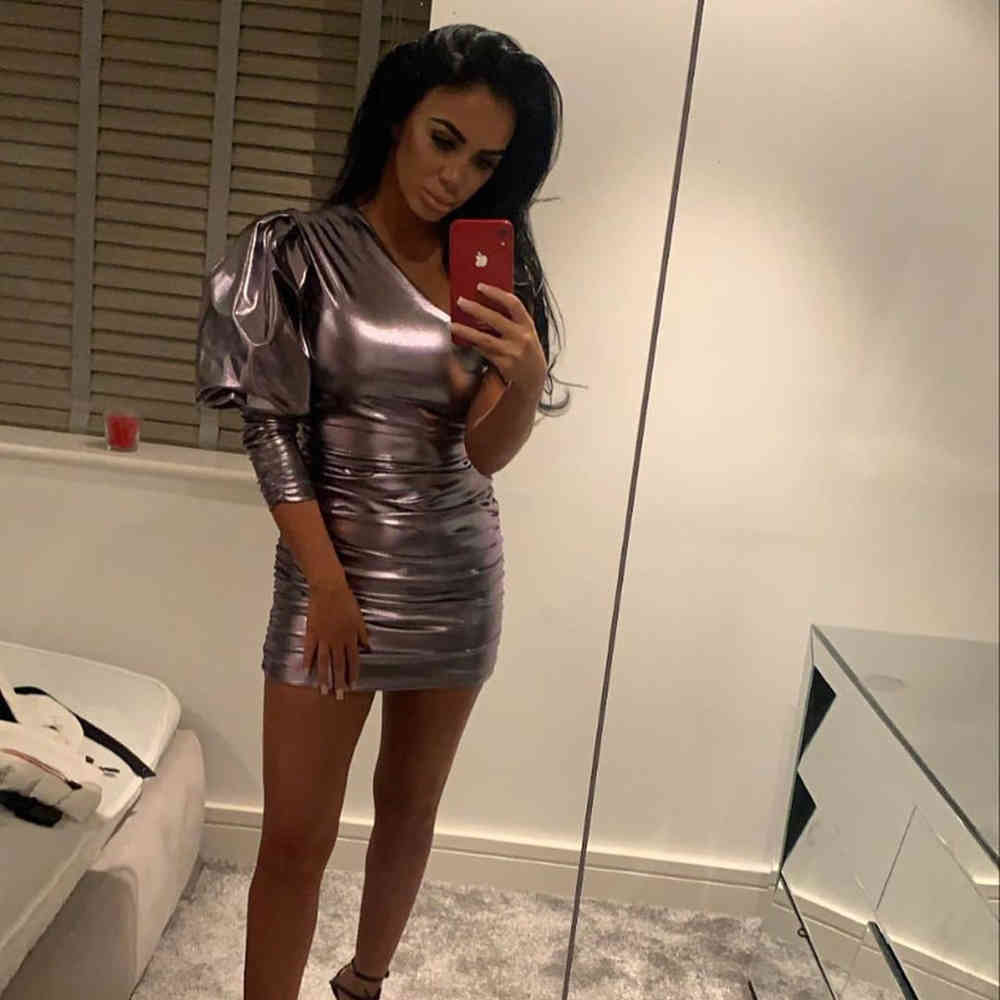 Summer One Shoulder Women Bodycon Party Dress Sexy Long Sleeve Mini Celebrity Evening Outwear Night Club Dresses 210423