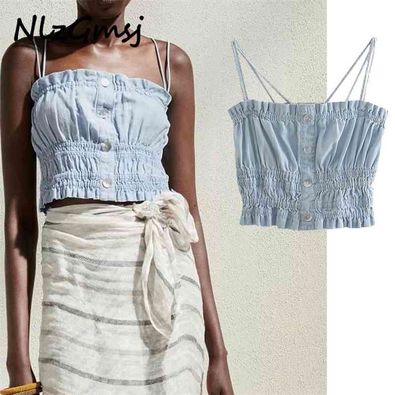 Blouse Women Blue Summer Cropped Sleeveless Elastic Vintage Top Fashion Pleated Woman 05 210628, As picture
Blouse Women Blue Summer Cropped Sleeveless Elastic Vintage Top Fashion Pleated Woman 05 210628, As picture